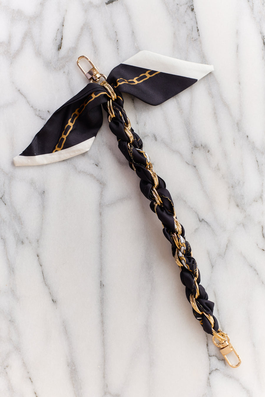 Black and Ivory Scarf Chain Bag Charm