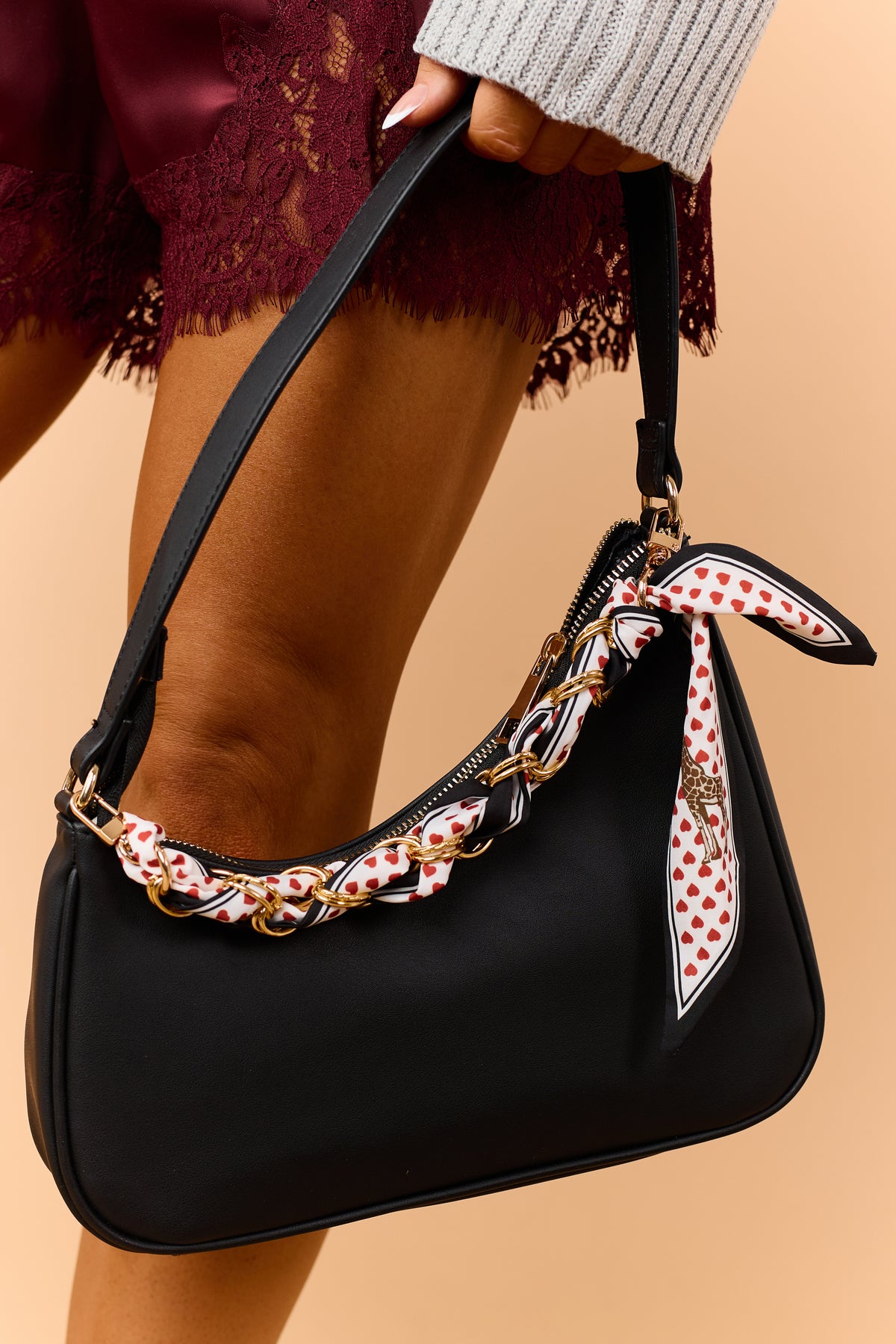 Black and Red Heart Scarf Chain Bag Charm