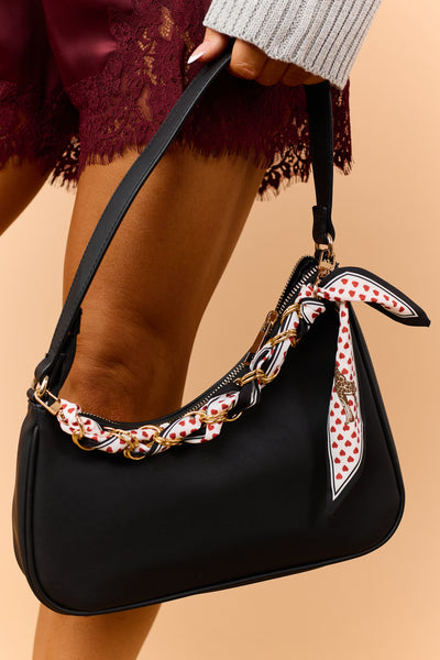 Black and Red Heart Scarf Chain Bag Charm