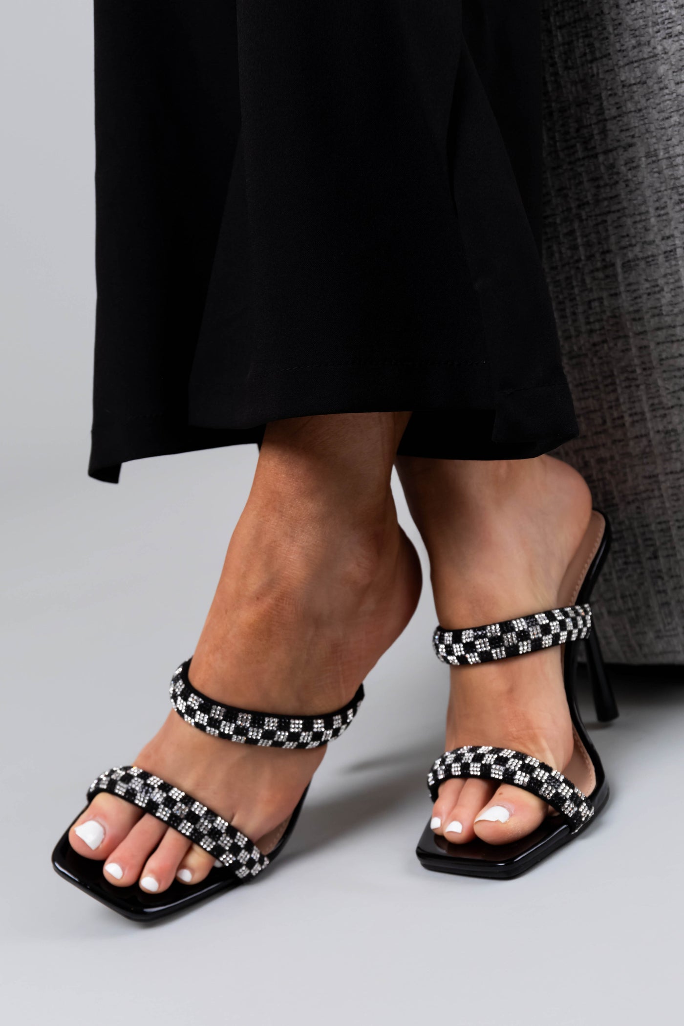 Black and Silver Checkered Rhinestone High Heels