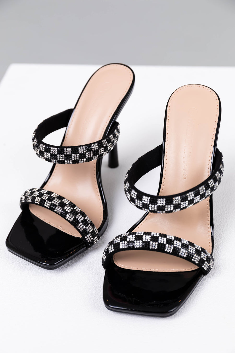 Black and Silver Checkered Rhinestone High Heels