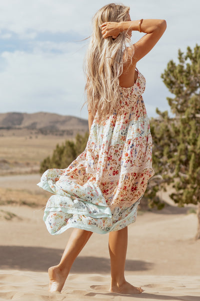 Blush Colorblock Floral Tiered Lace Maxi Dress