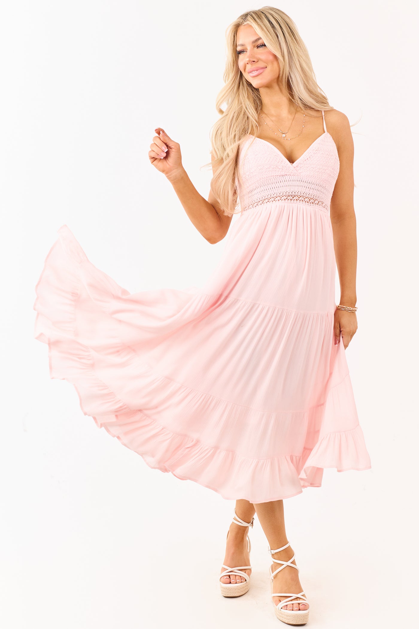 Blush Crochet Sleeveless Deep V-Neck Maxi Dress
