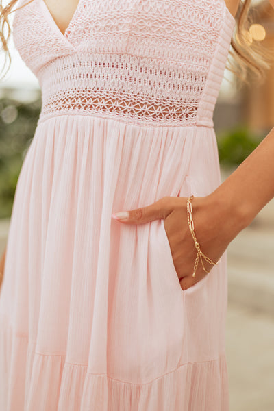 Blush Crochet Sleeveless Deep V-Neck Maxi Dress