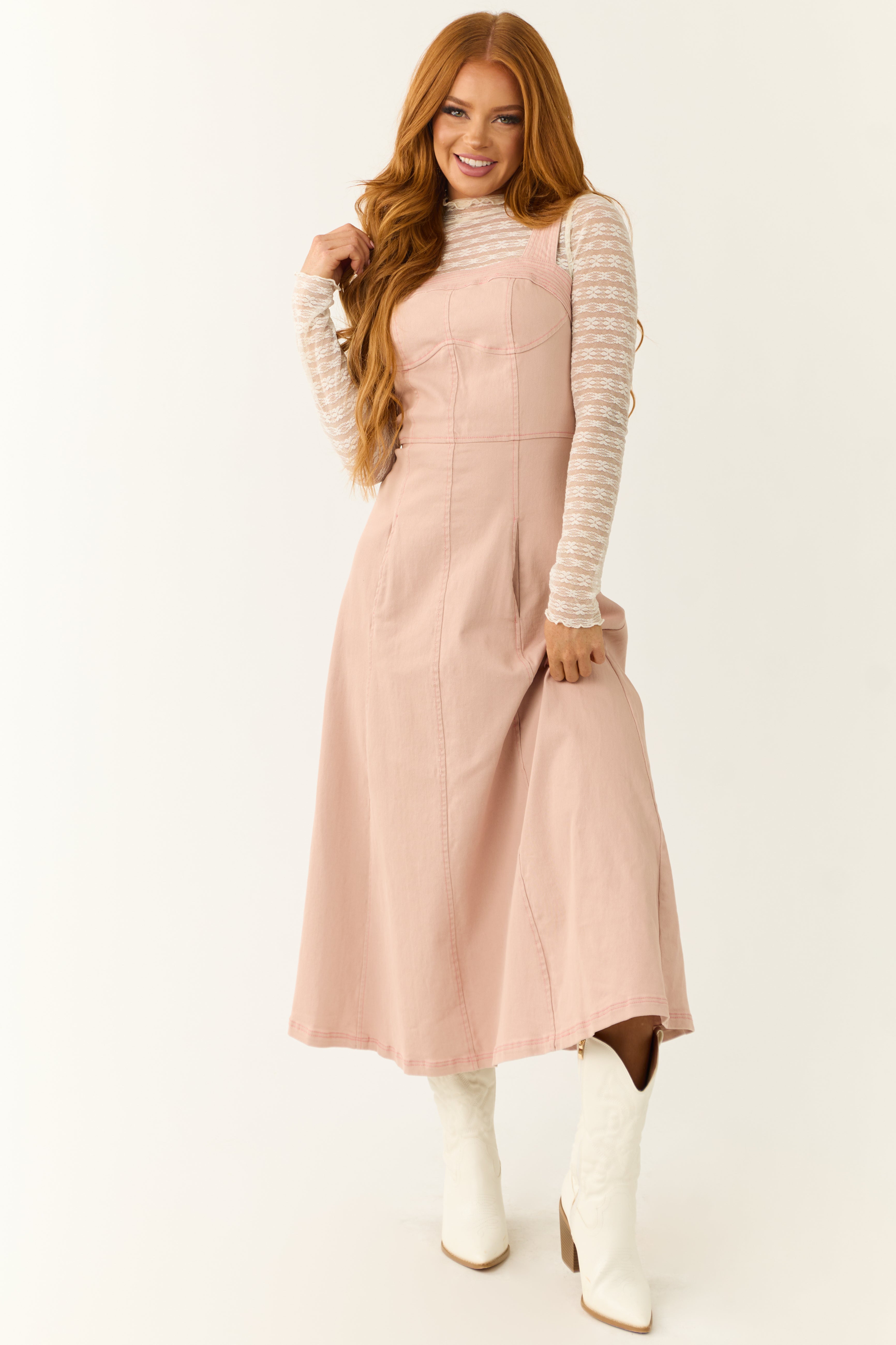 Blush Denim Thick Strap Midi Dress | Lime Lush Boutique Blush Denim Thick Strap Midi Dress | Lime Lush Boutique