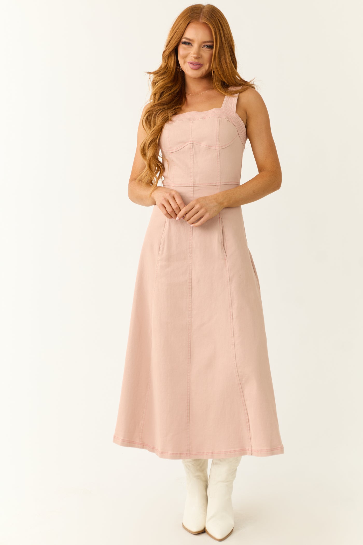 Blush Denim Thick Strap Midi Dress | Lime Lush Boutique Blush Denim Thick Strap Midi Dress | Lime Lush Boutique