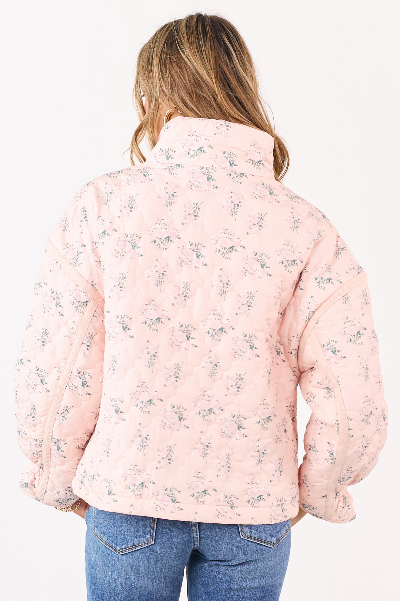 Blush Ditsy Floral Print Quilted Puff Jacket