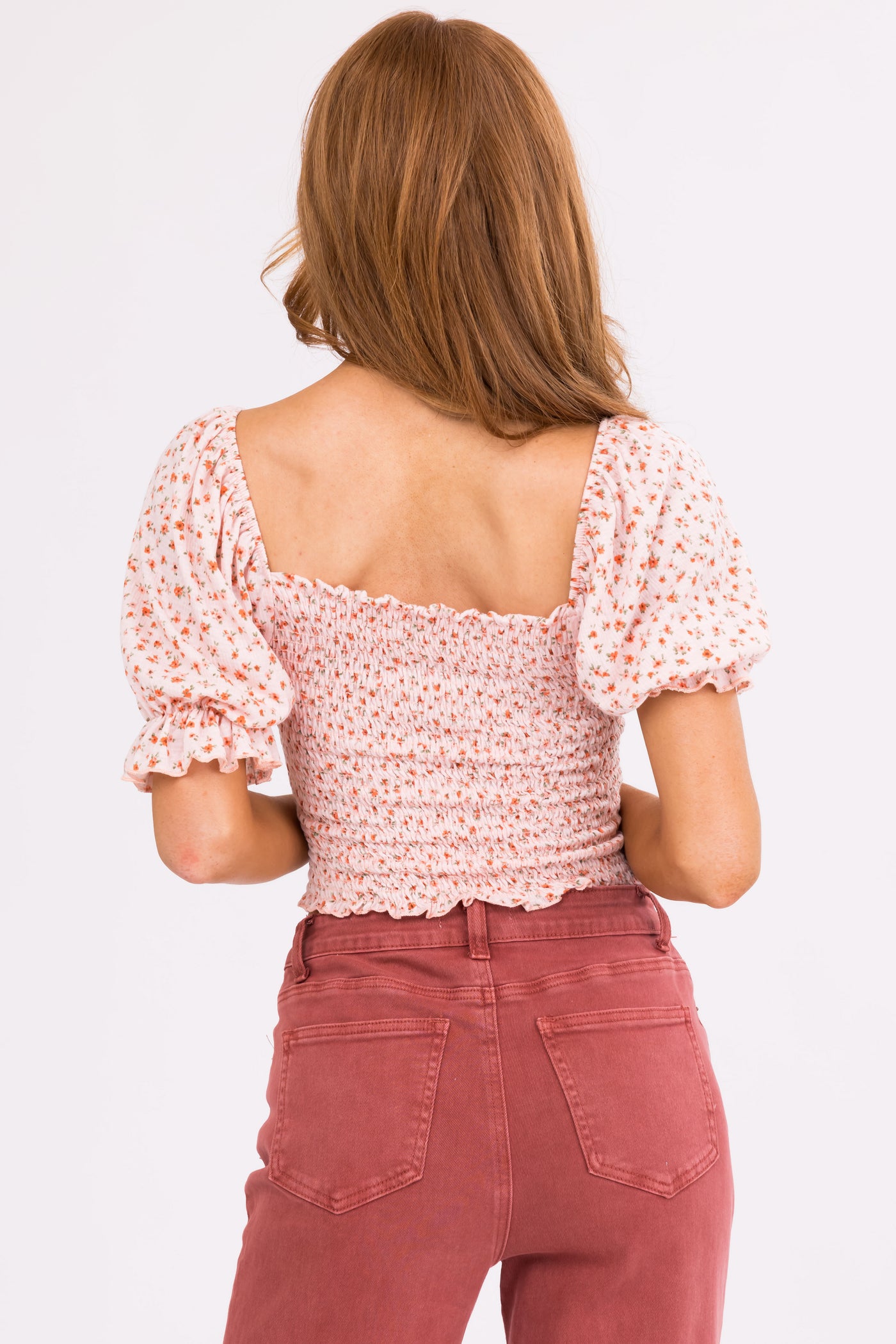 Blush Ditsy Floral Smocked Puff Sleeve Top