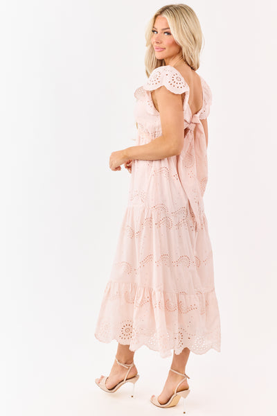 Blush Eyelet Cotton Lace Babydoll Midi Dress