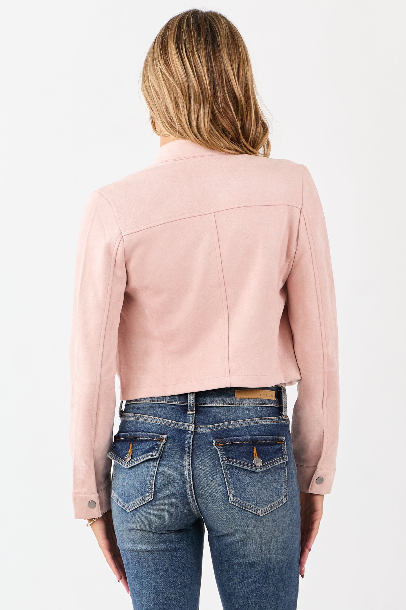 Blush Faux Suede High Button Collar Zip Up Jacket