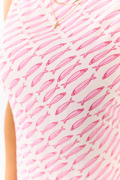 Blush Fish Print Boatneck Sleeveless Mini Dress