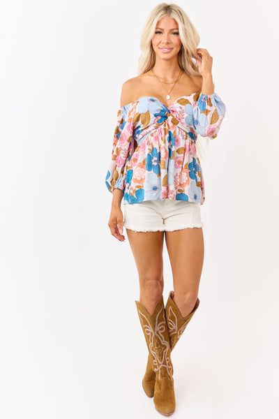 Blush Floral Print Front Twist Babydoll Top