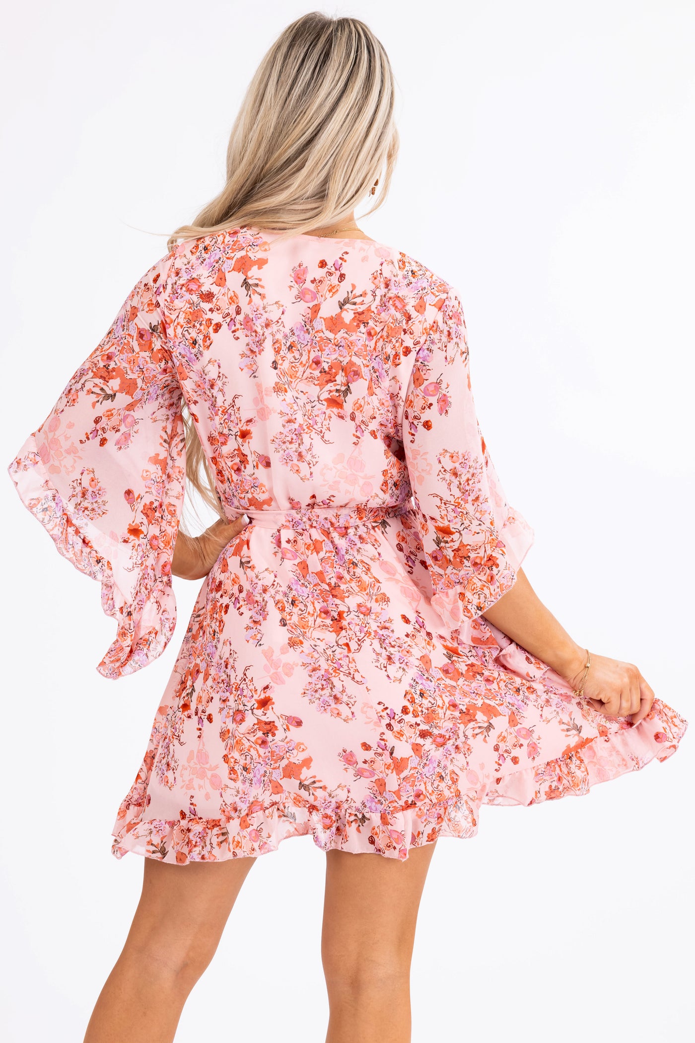 Blush Floral Print Half Sleeve Short Dress