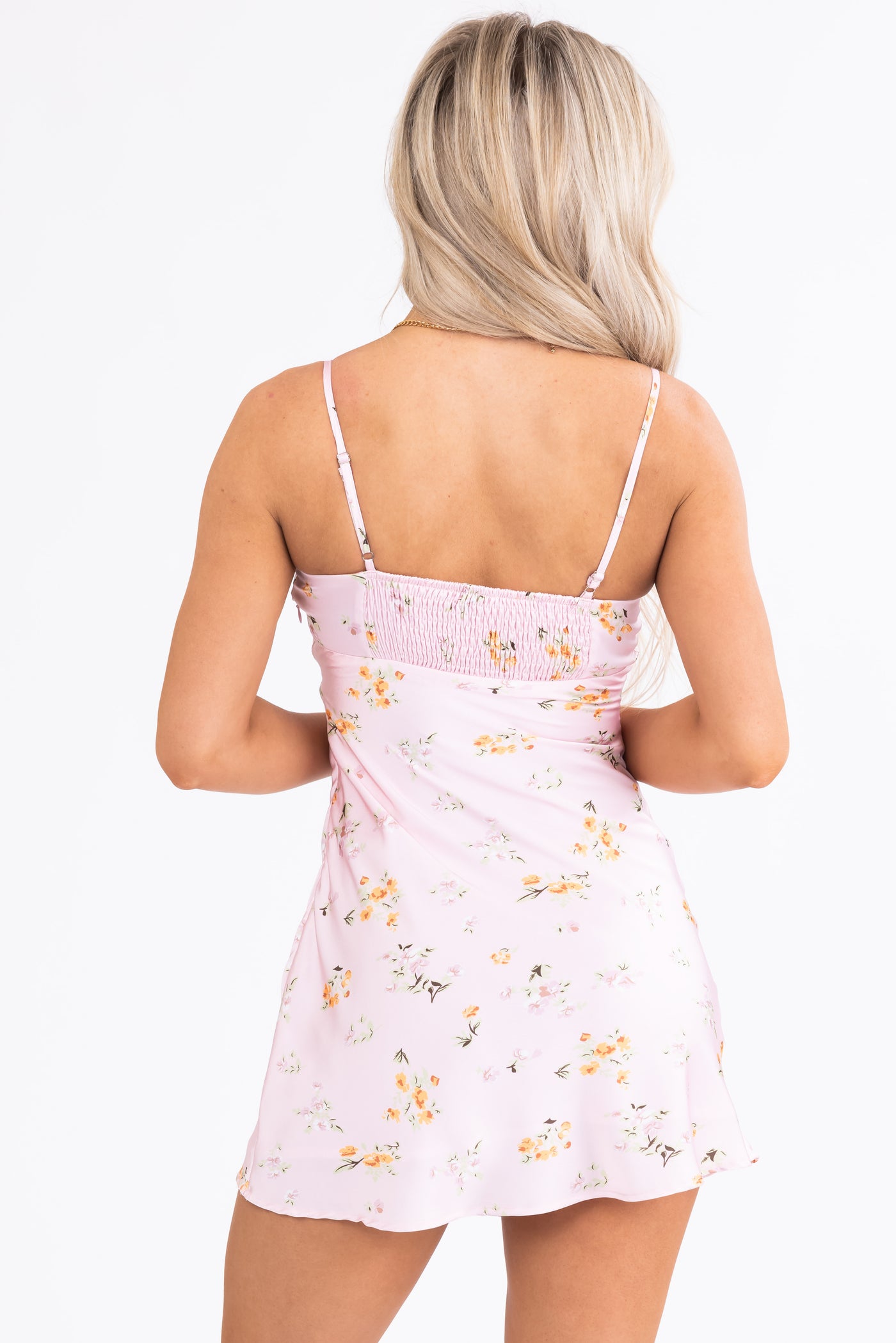 Blush Floral Print Silk Slip Mini Dress