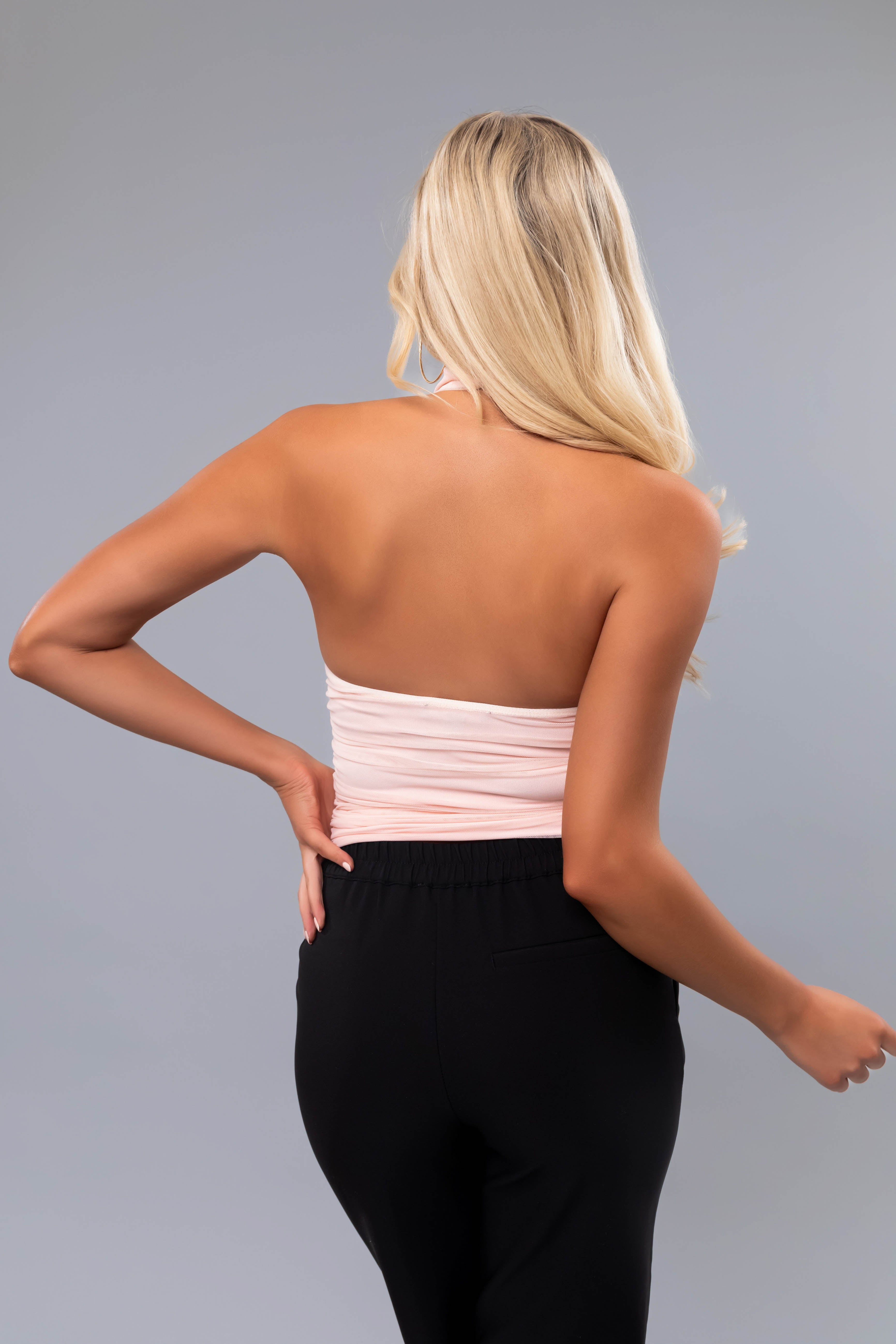Blush Halter Neck Ruched Side Top | Lime Lush Boutique