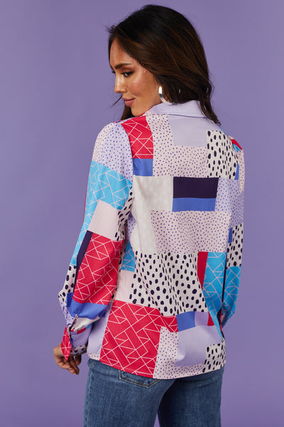 Blush Multiprint Button Down Collared Top
