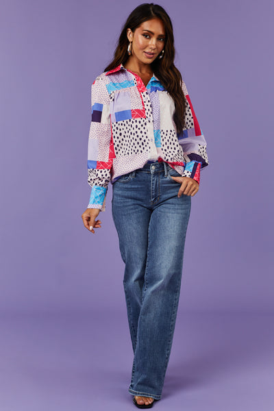 Blush Multiprint Button Down Collared Top