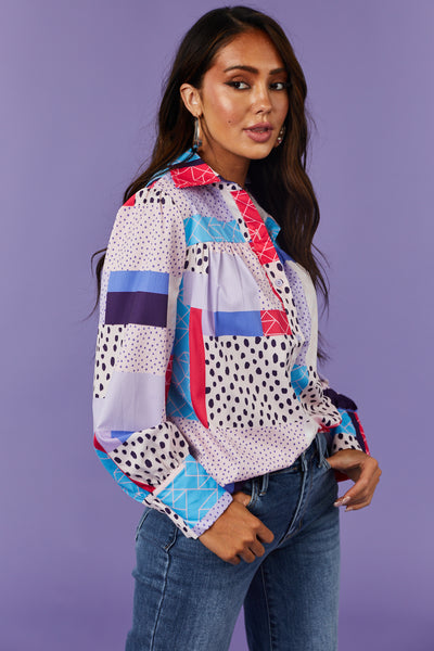 Blush Multiprint Button Down Collared Top