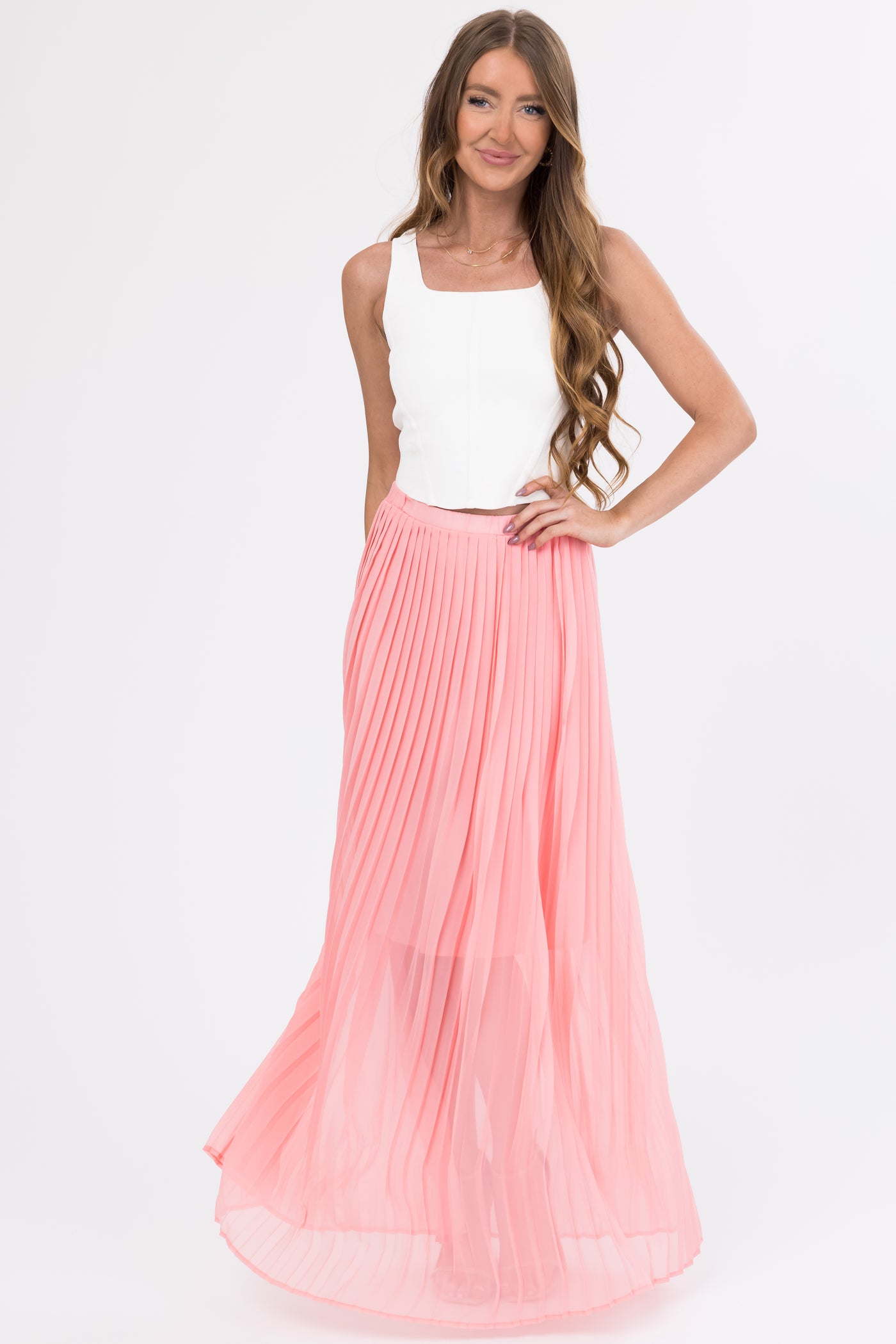Pink Pleated Skirt Pink Chiffon Maxi Skirt Outfit Blush Pleated