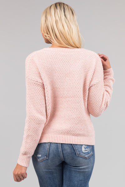 Blush Soft Chenille V Neck Sweater