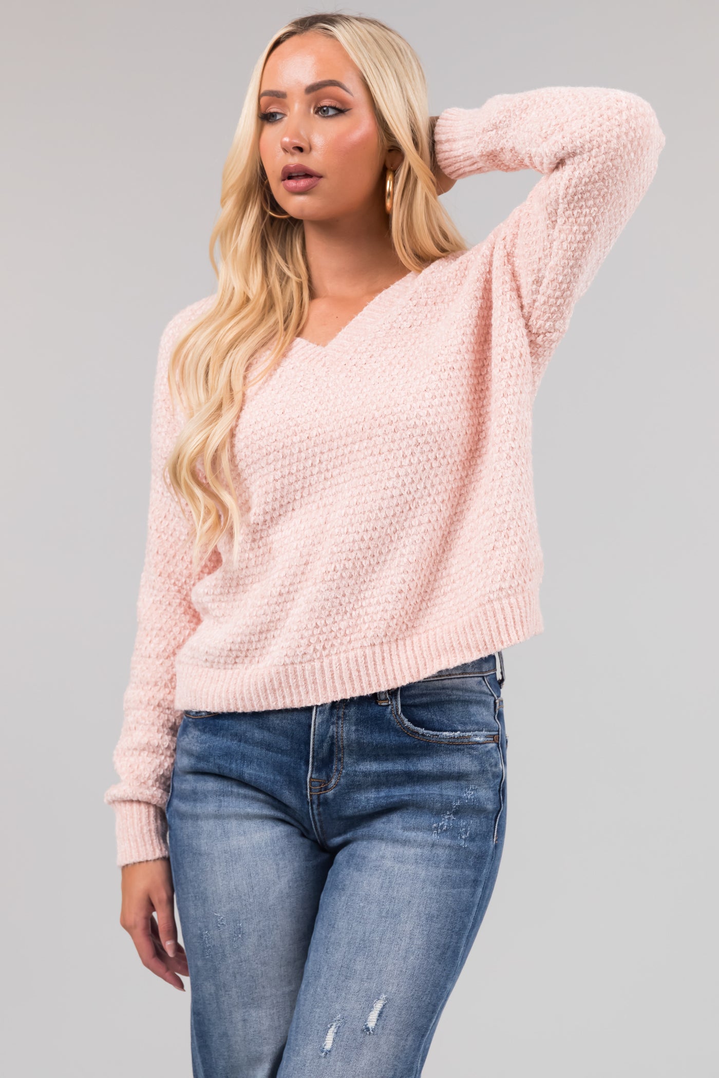 Blush Soft Chenille V Neck Sweater