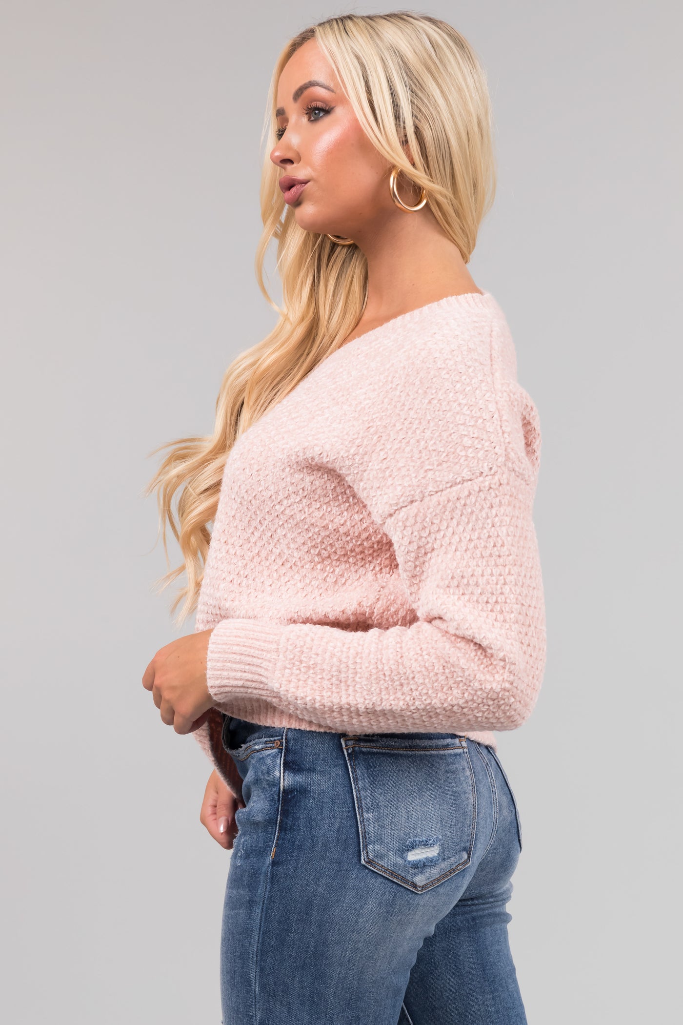 Blush Soft Chenille V Neck Sweater