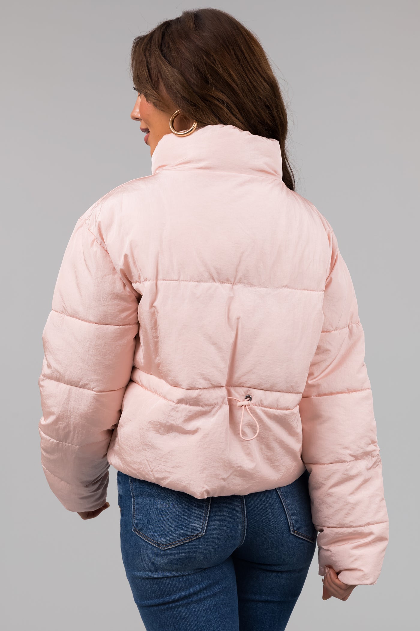 Blush Zip Up Quilted Puffer Jacket with Sheen