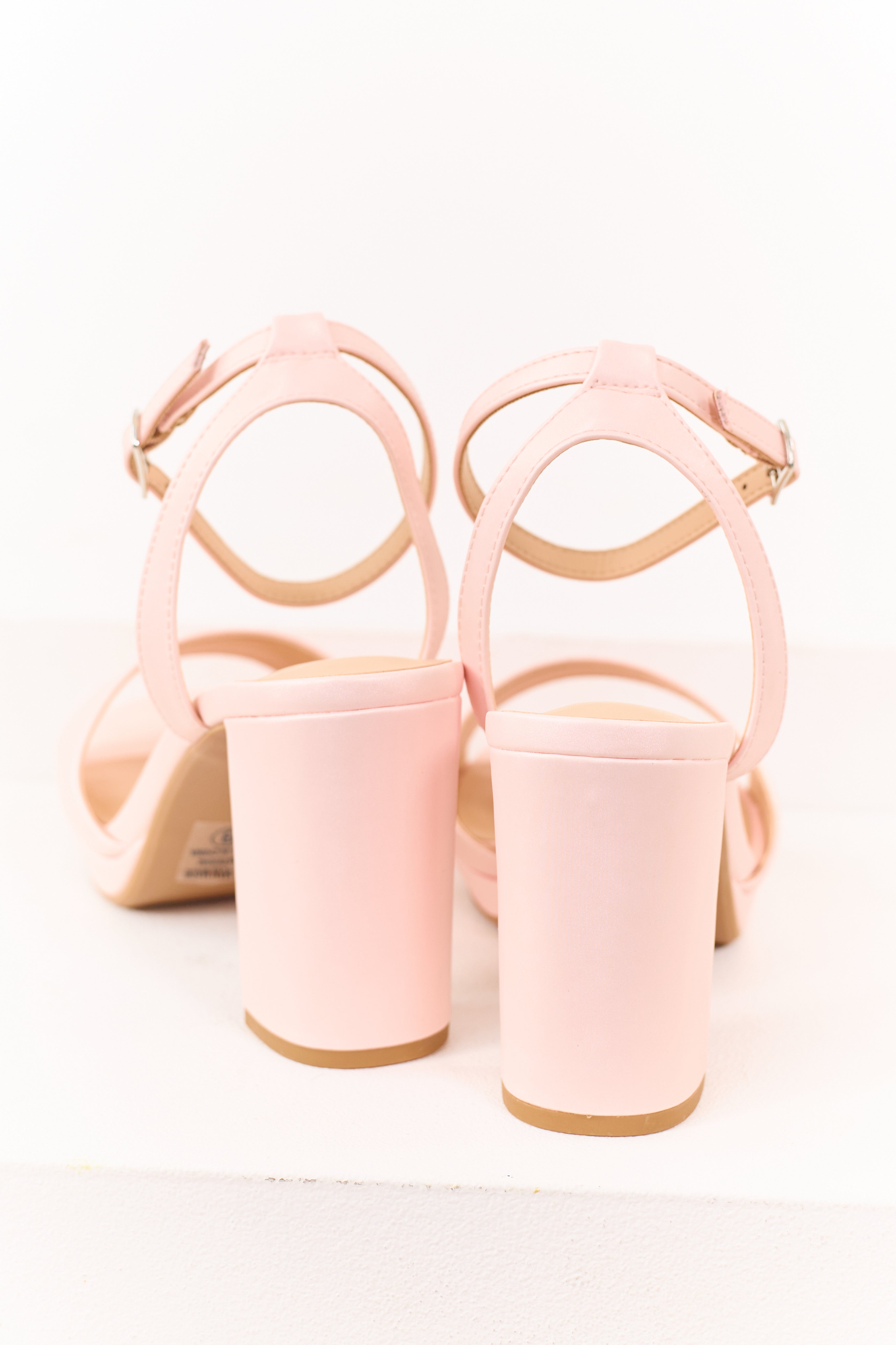 Blush Faux Leather Ankle Strap Block Heels