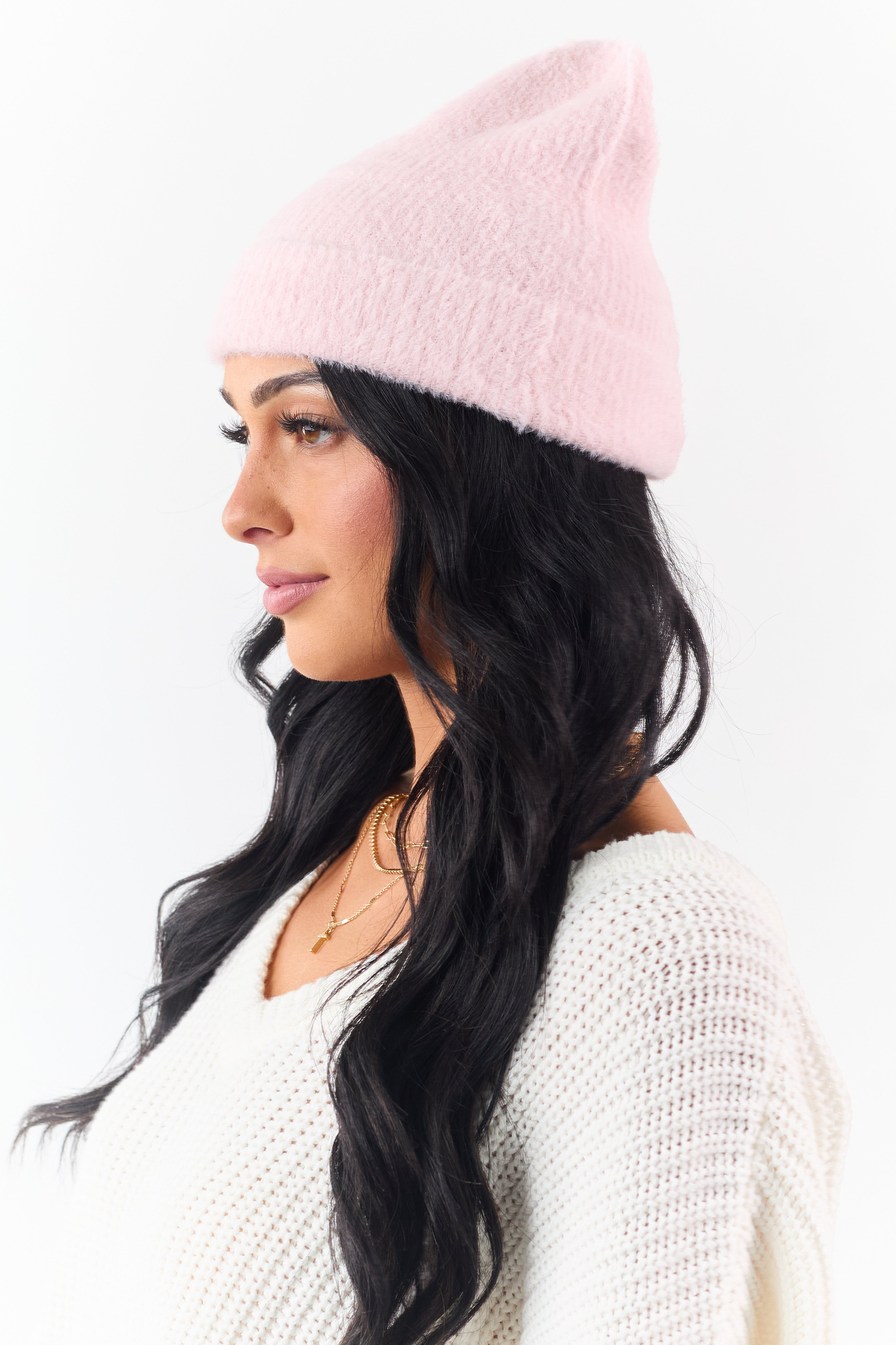 Blush Soft Fuzzy Knit Beanie