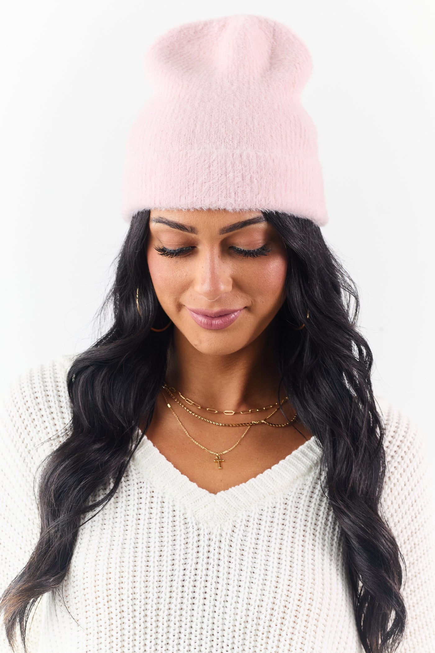Blush Soft Fuzzy Knit Beanie