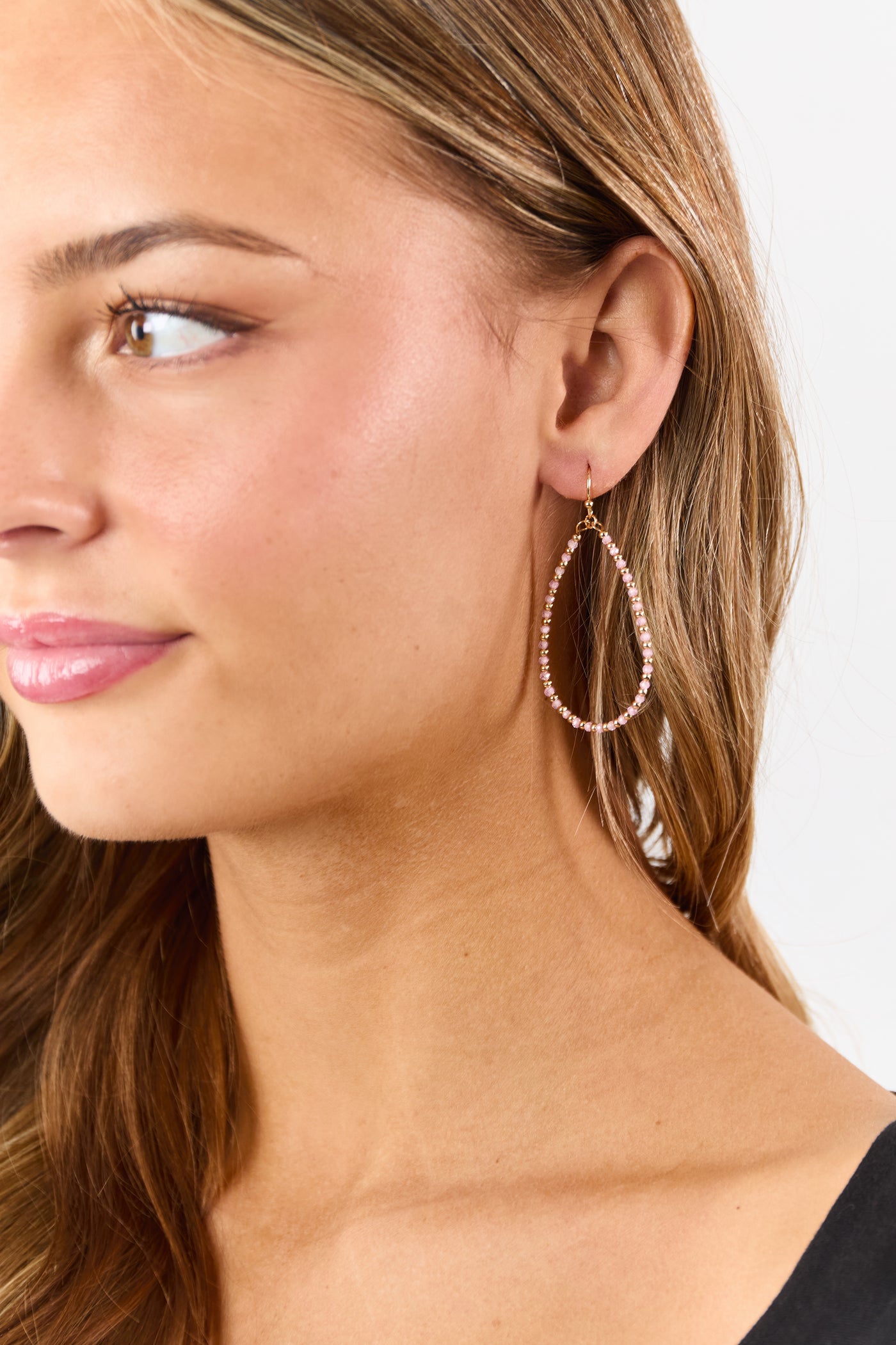 Blush and Gold Bead Teardrop Dangle Earrings