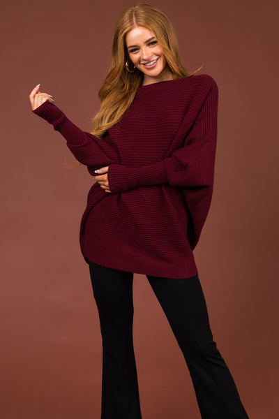 Boysenberry Boatneck Dolman Sleeves Sweater