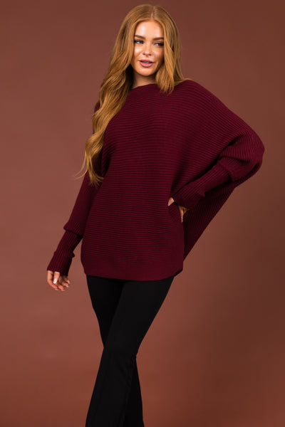 Boysenberry Boatneck Dolman Sleeves Sweater