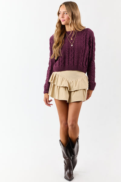 Boysenberry Chenille Cable Knit Sweater
