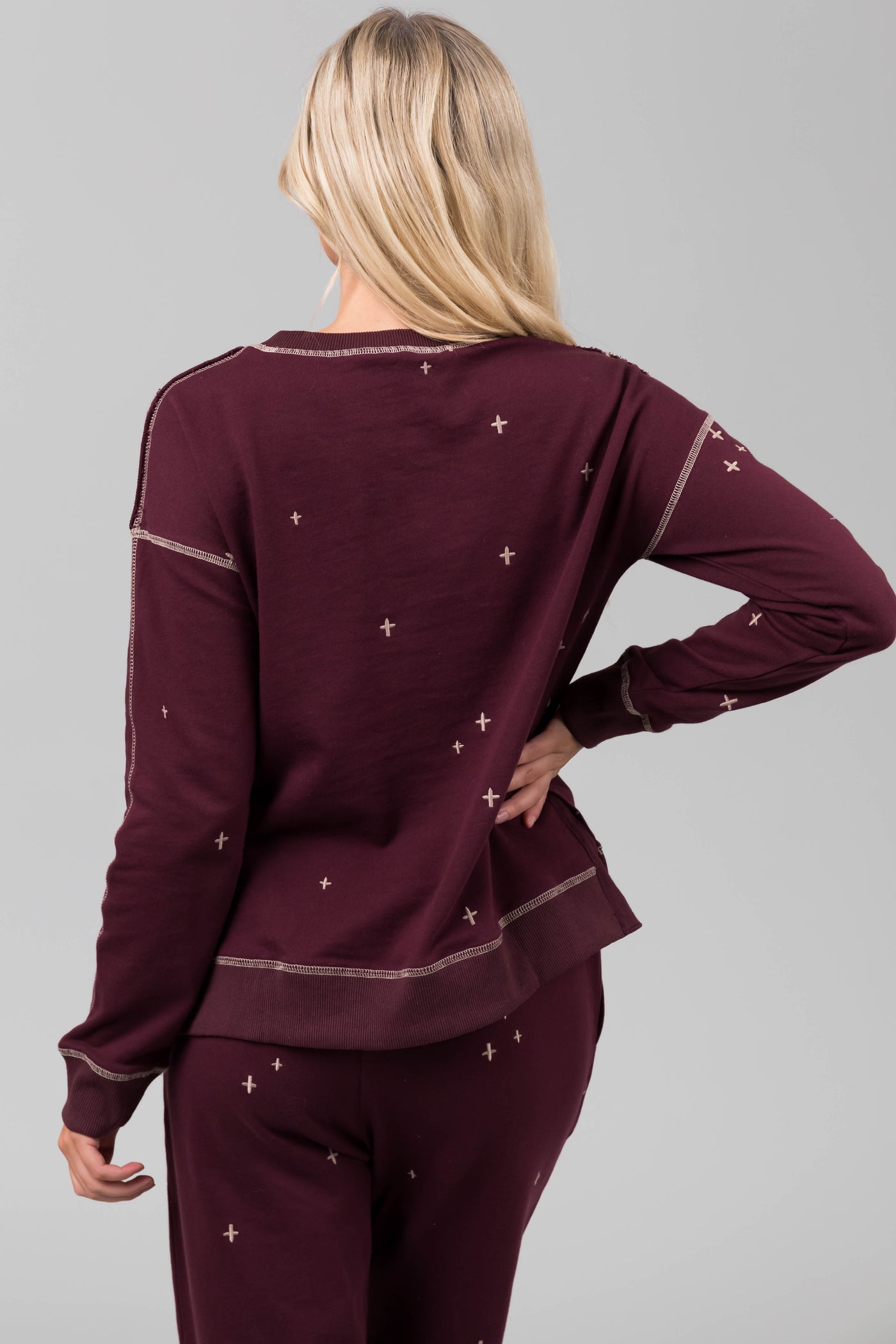 Boysenberry Embroidered Top and Jogger Set