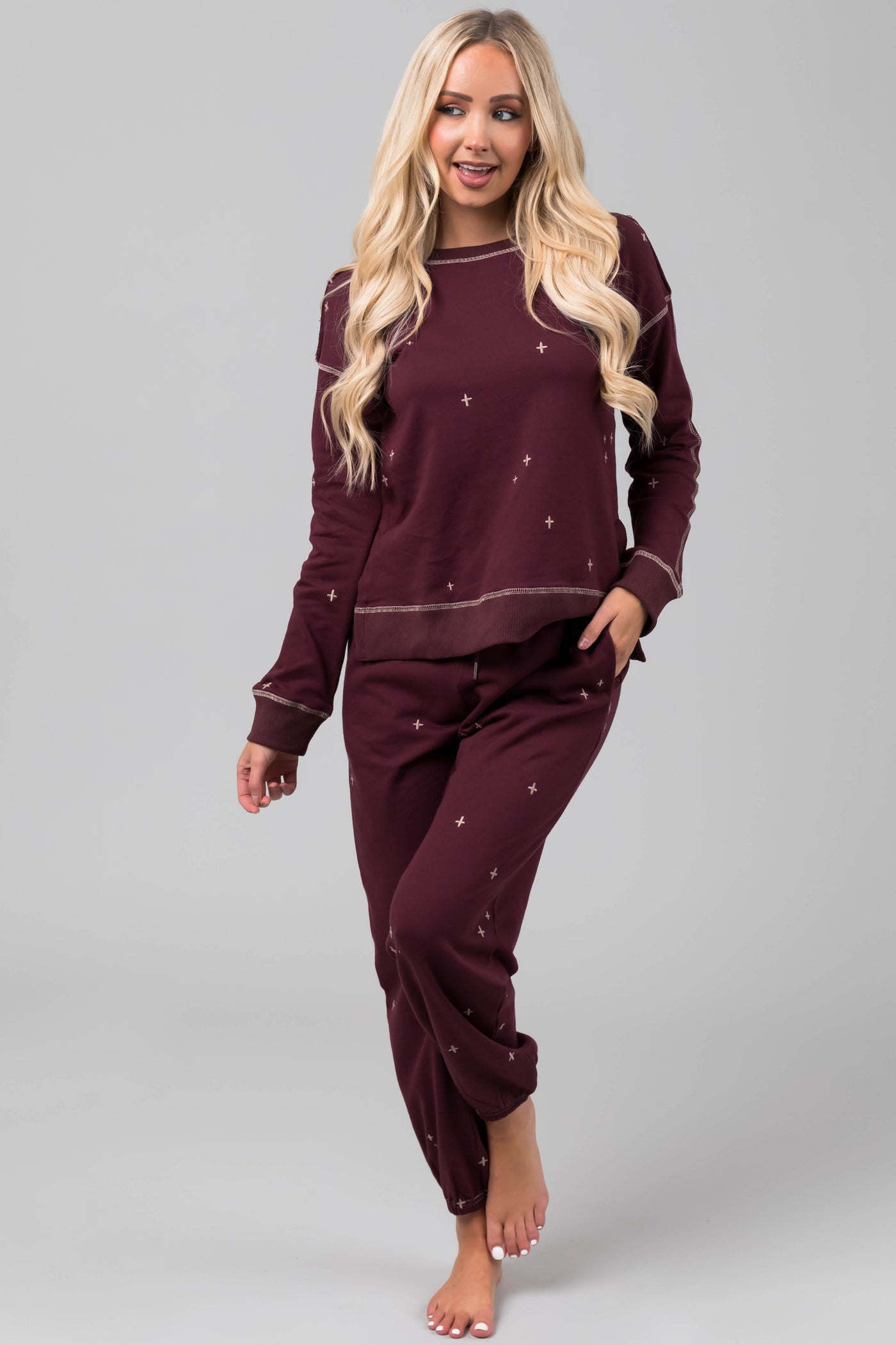 Boysenberry Embroidered Top and Jogger Set | Lime Lush
