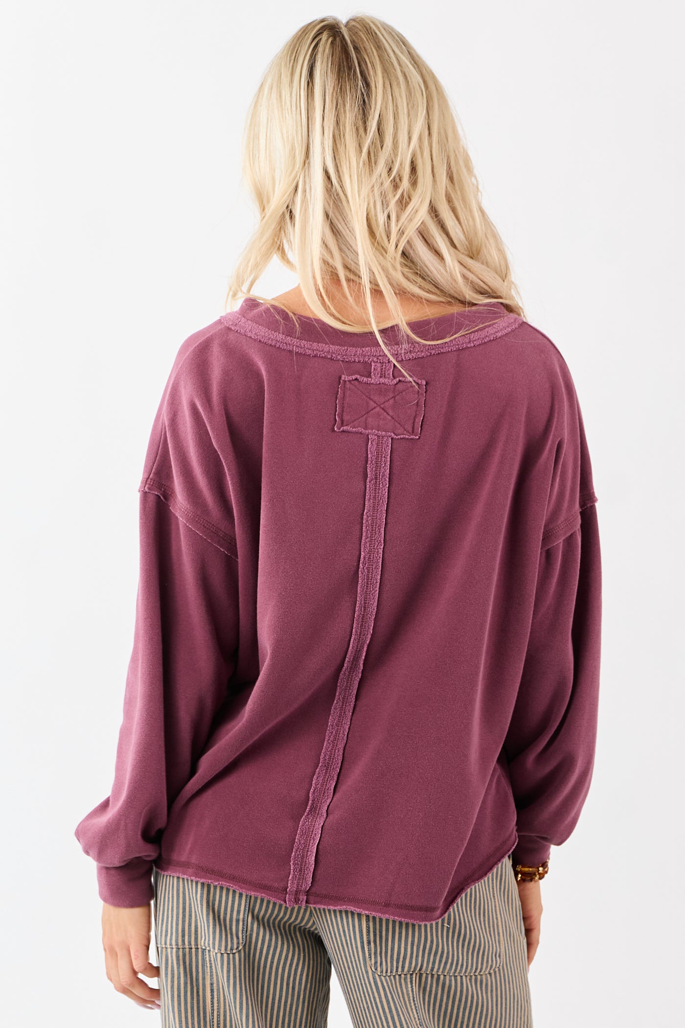 Boysenberry V-Neck Reverse Stitch Relaxed Sweatshirt