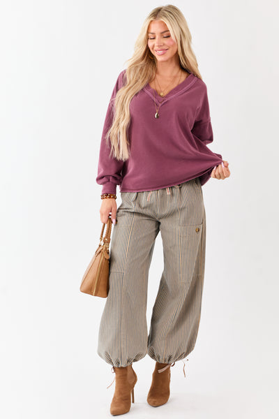 Boysenberry V-Neck Reverse Stitch Relaxed Sweatshirt