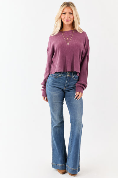 Boysenberry Waffle Knit Long Sleeve Cotton Top