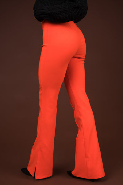 Bright Fire Flare Leg Side Slits Pants