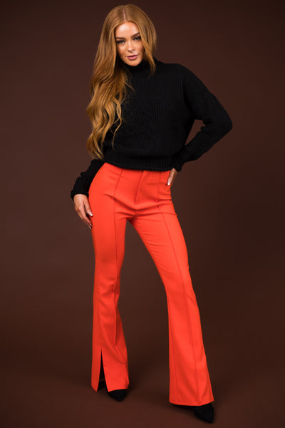 Bright Fire Flare Leg Side Slits Pants