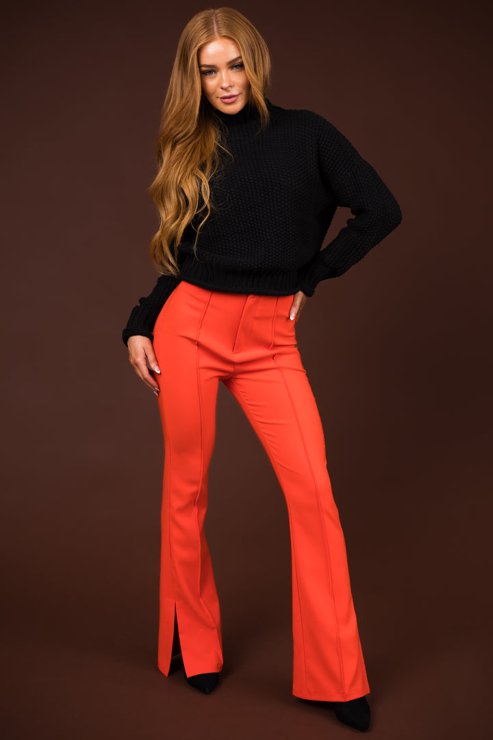 Bright Fire Flare Leg Side Slits Pants