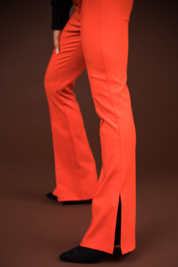 Bright Fire Flare Leg Side Slits Pants