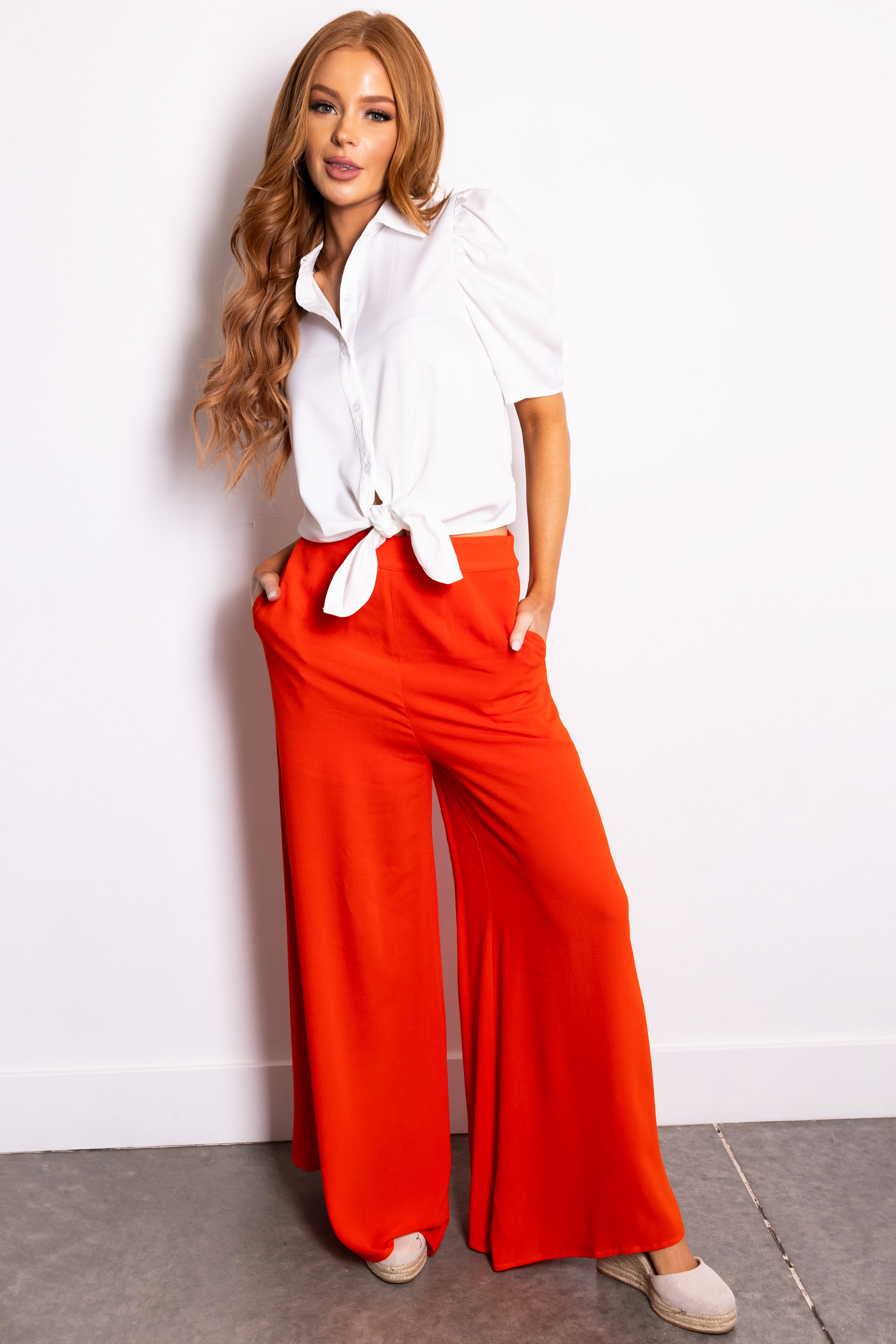 Bright Fire High Waist Wide Leg Pants | Lime Lush Boutique