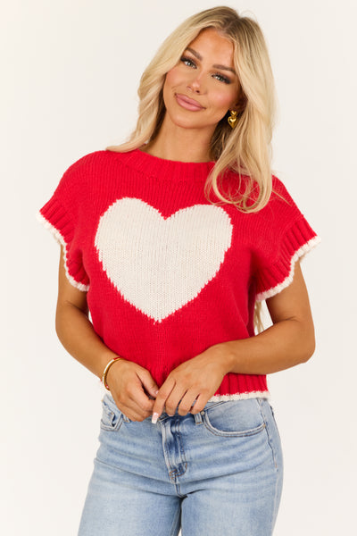 トップス the red thread S heart fit tops Bright Lipstick Heart Graphic Short Sleeve Sweater | Lime Lush
