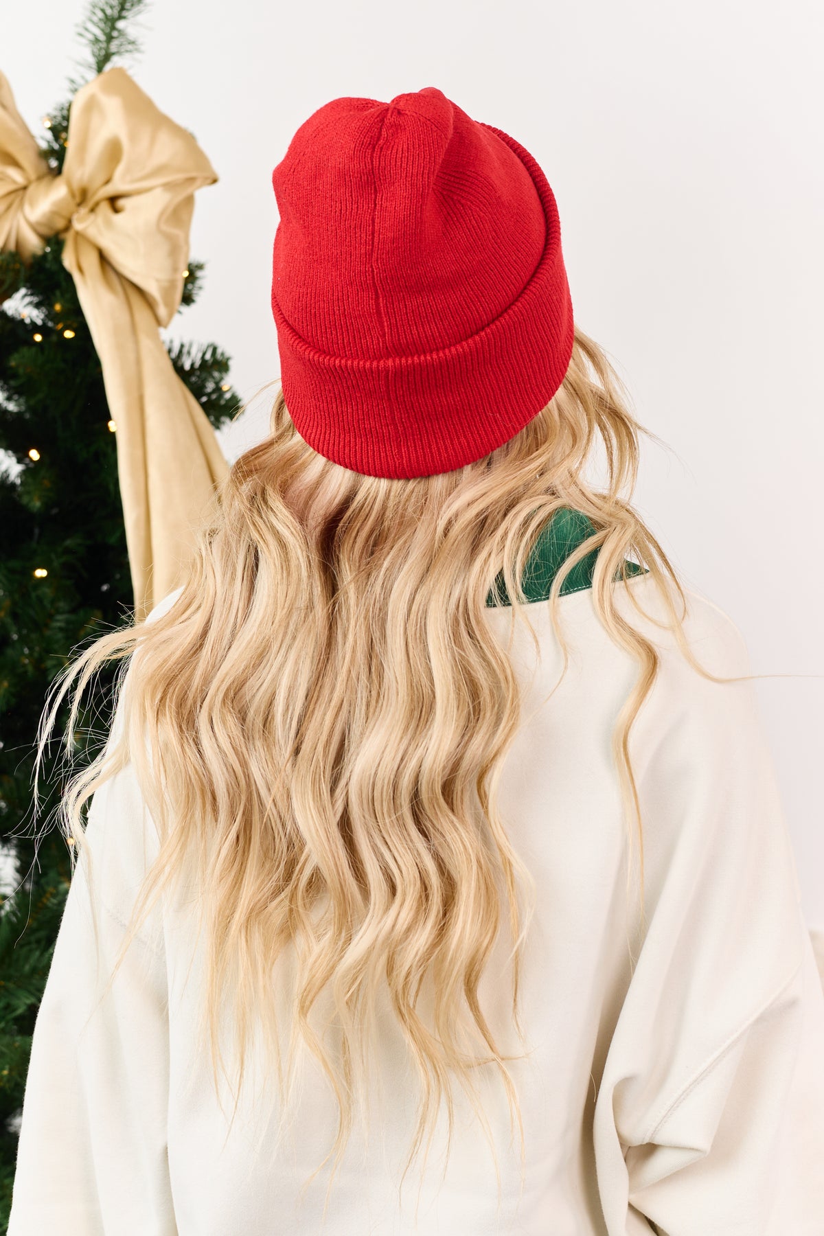 Bright Red 'Merry' Candy Cane Cord Lettering Beanie