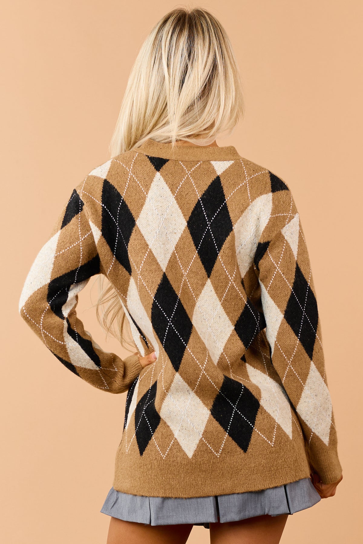 Brown Sugar Argyle Button Down Sweater Cardigan
