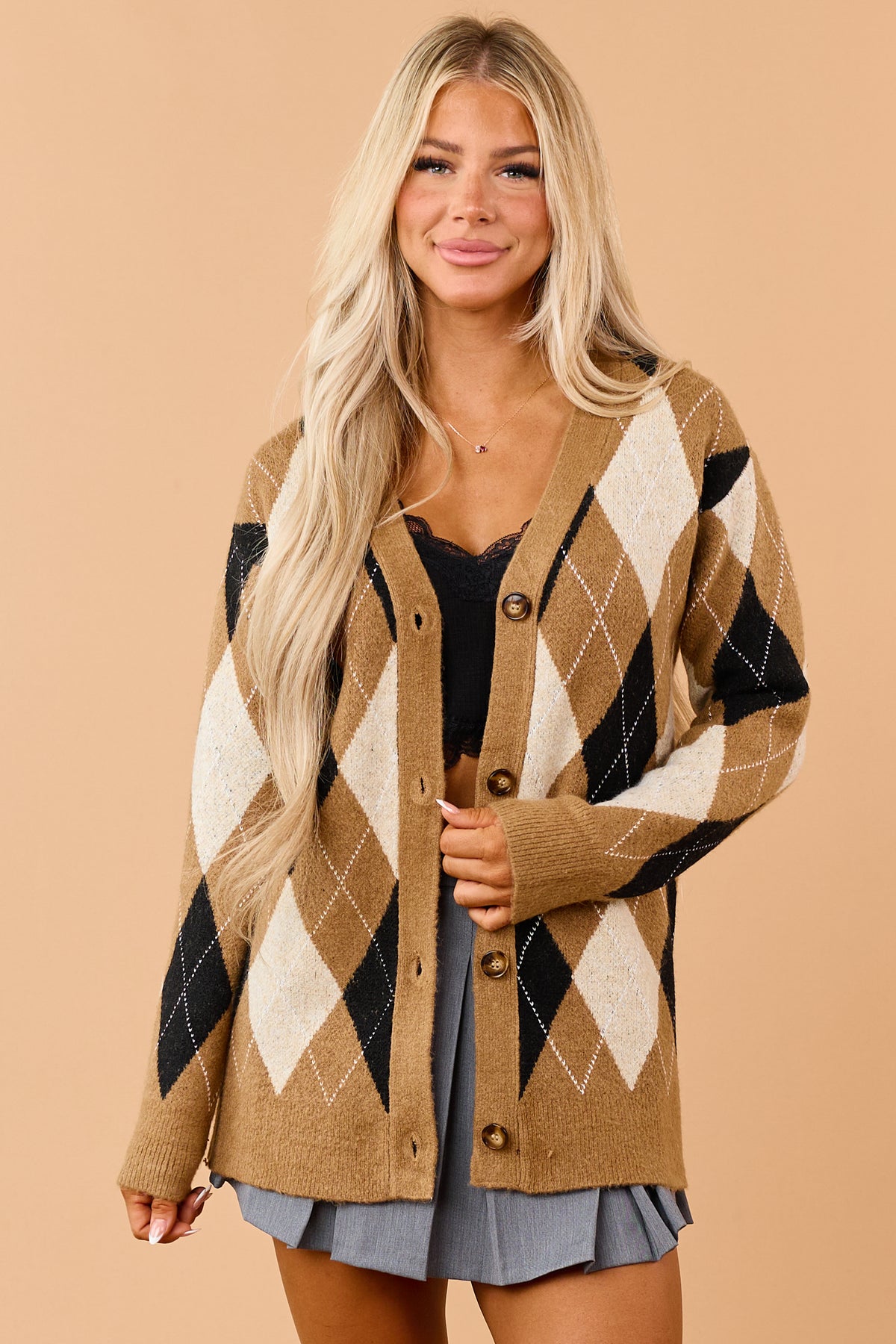 Brown Sugar Argyle Button Down Sweater Cardigan