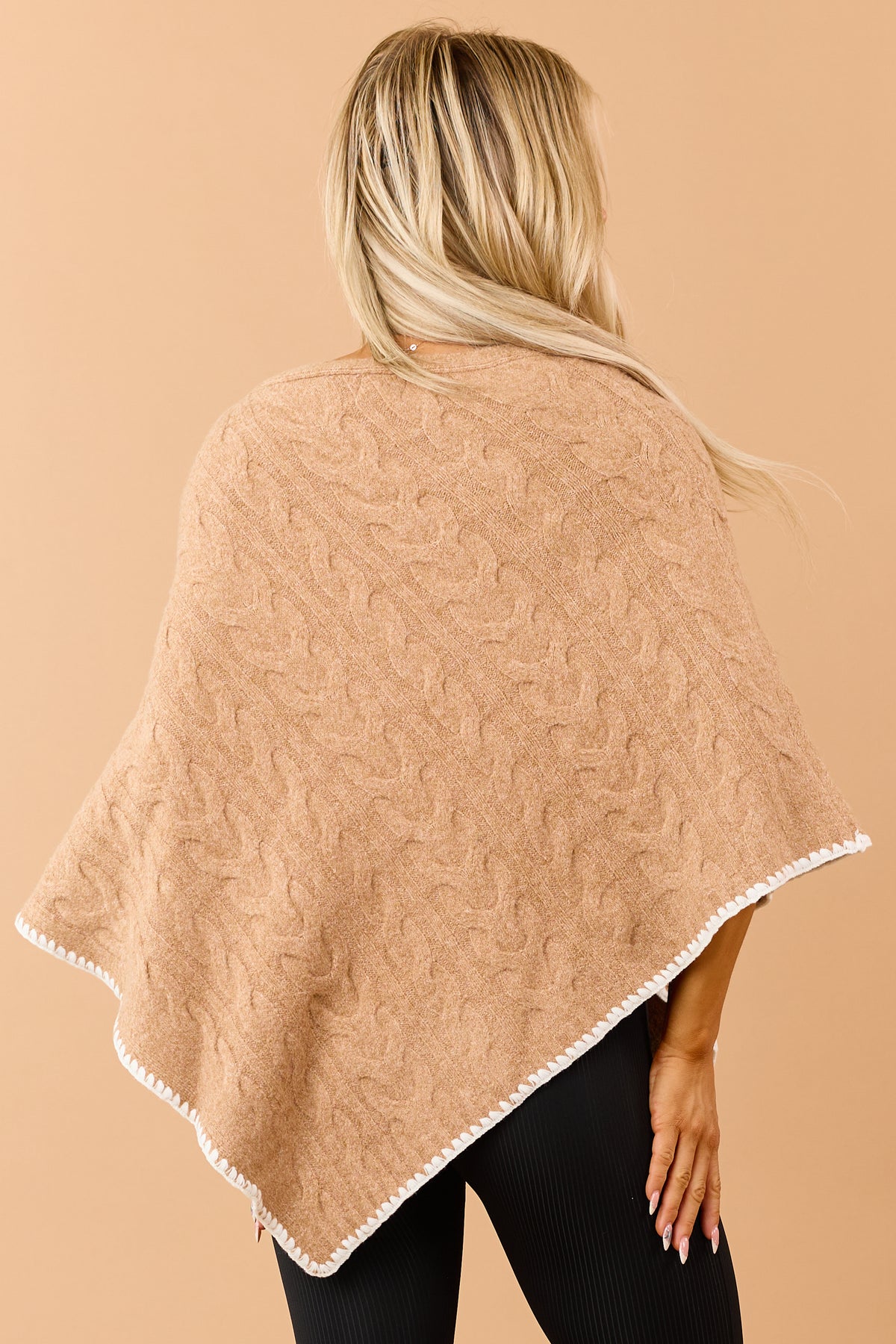 Brown Sugar Cable Knit Gingerbread Sweater Poncho