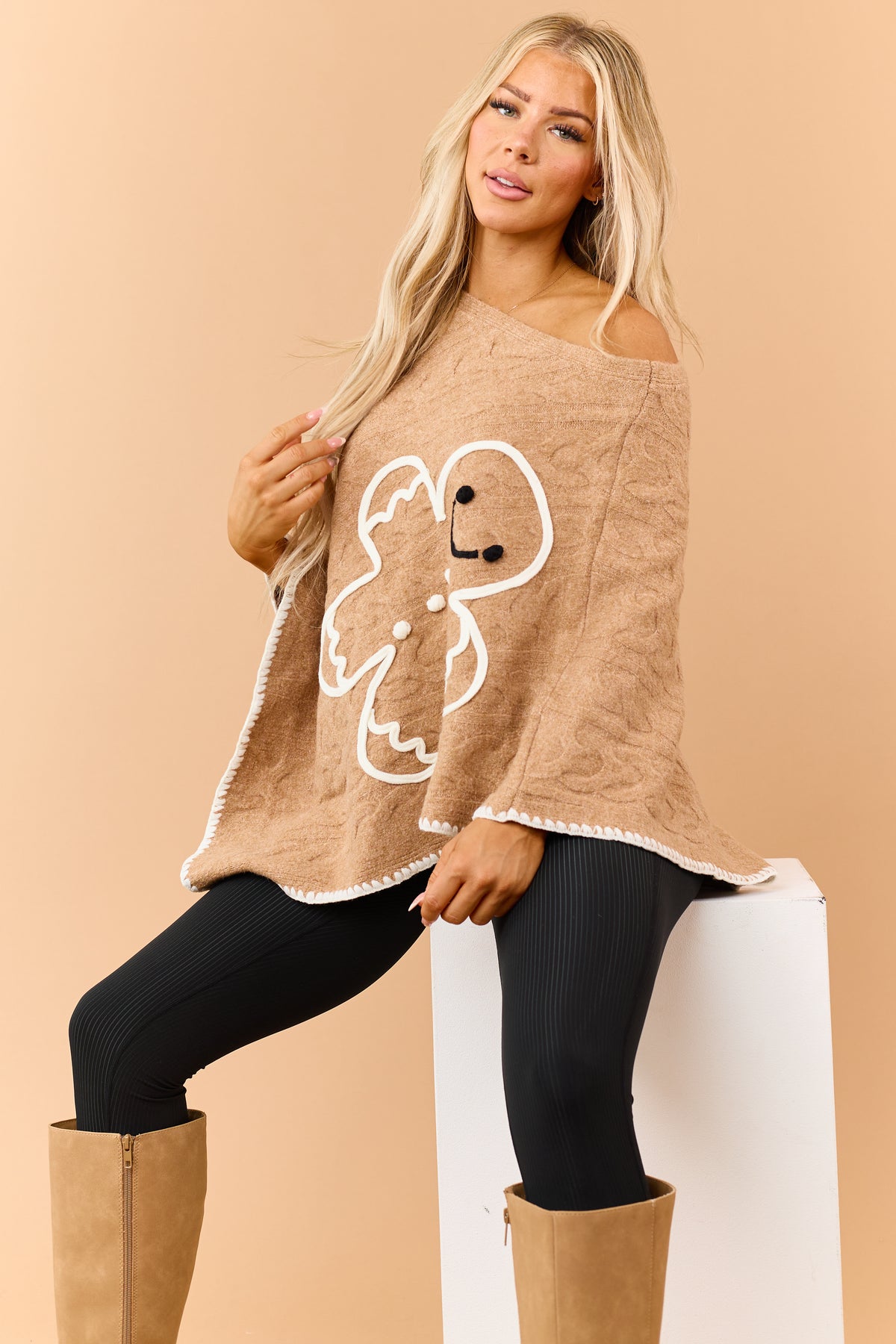 Brown Sugar Cable Knit Gingerbread Sweater Poncho